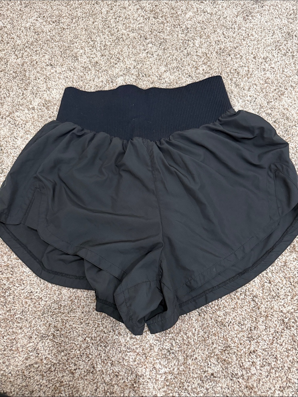 Free People Black Ribbed-Waist Athletic Shorts